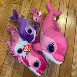 Ty Beanie Boo Dolphins Pink & Purple